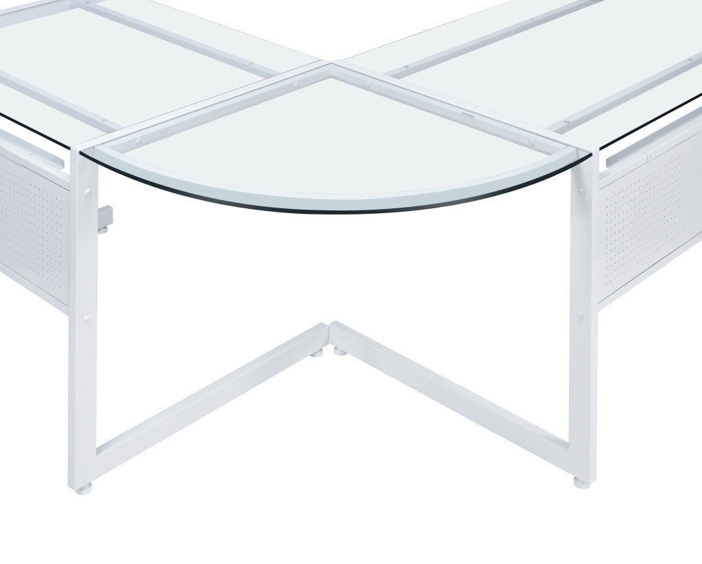 78" Clear and White Glass and Steel Corner Computer Desk