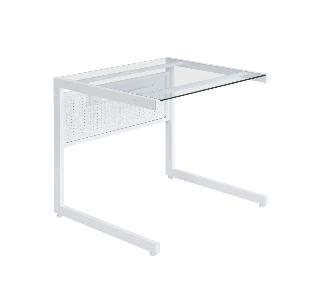 78" Clear and White Glass and Steel Corner Computer Desk