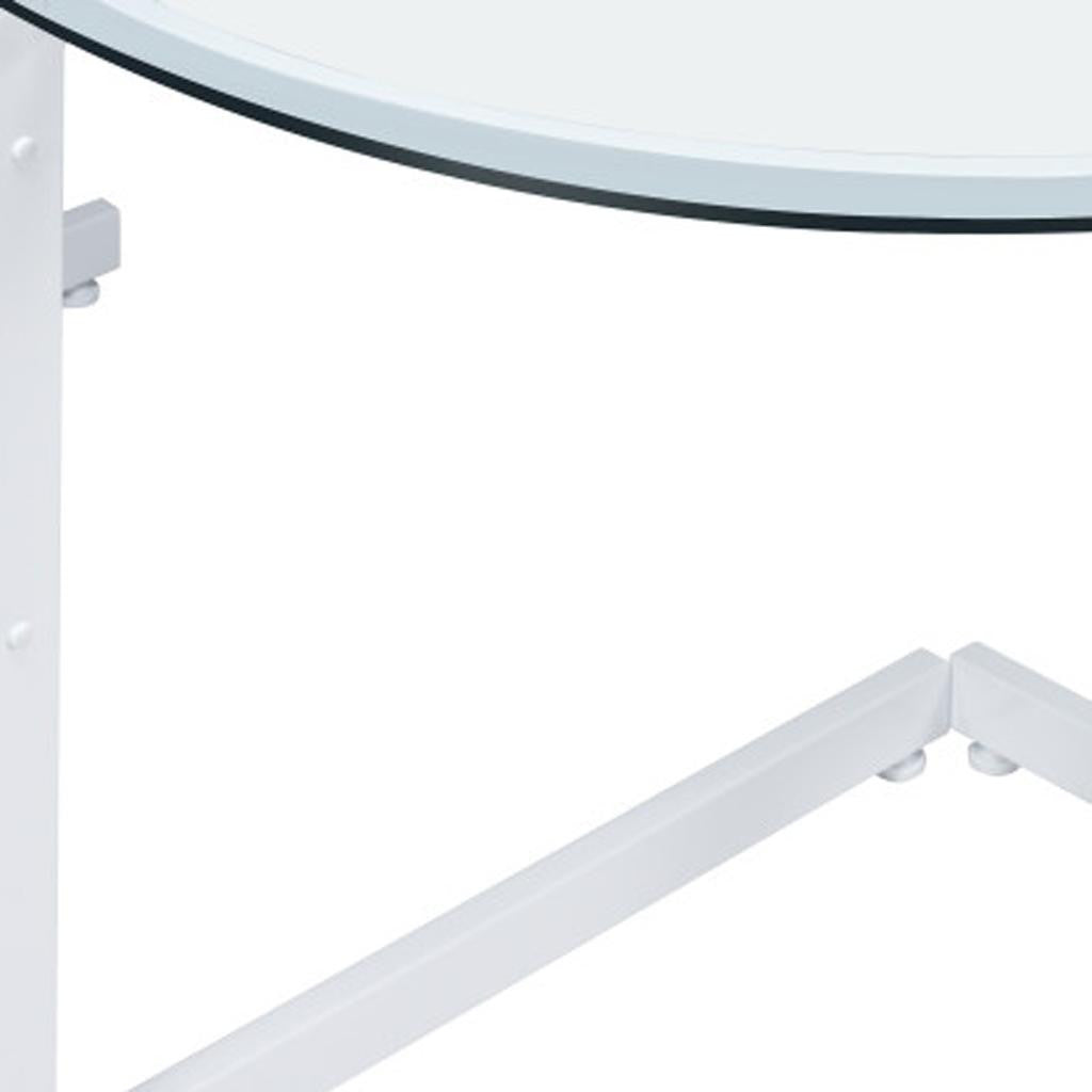 78" Clear and White Glass and Steel Corner Computer Desk