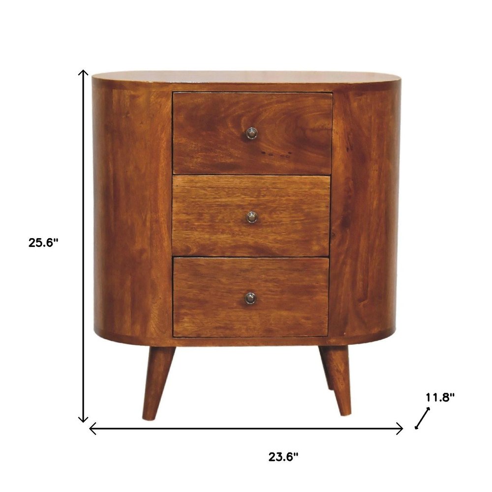 24" Chestnut Solid Wood Round Accent Cabinet With Two Doors And Three Drawers
