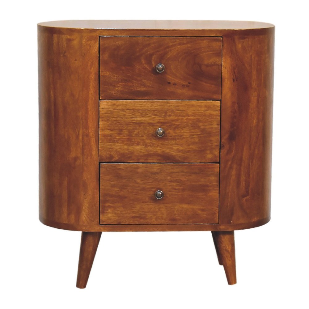 24" Chestnut Solid Wood Round Accent Cabinet With Two Doors And Three Drawers