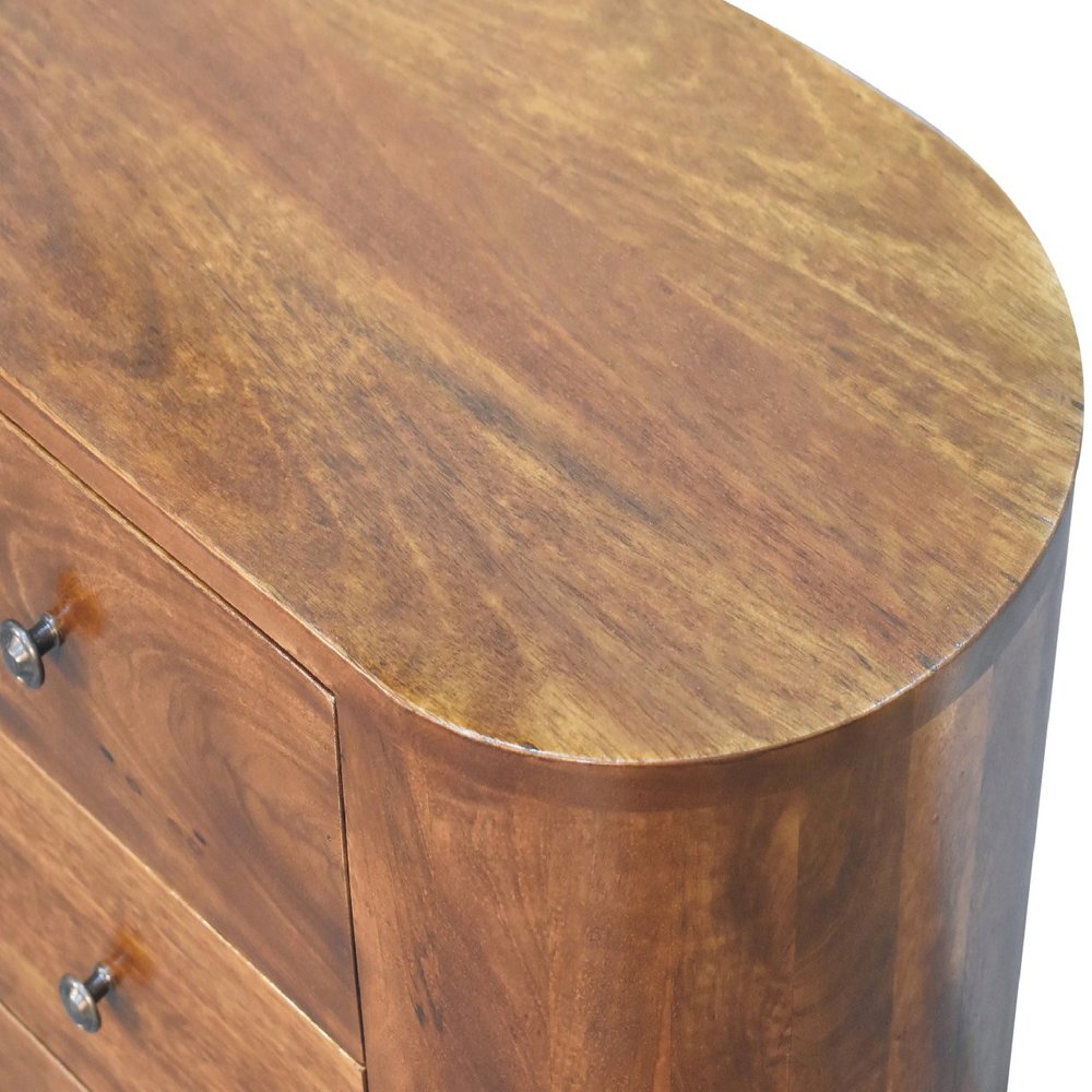 24" Chestnut Solid Wood Round Accent Cabinet With Two Doors And Three Drawers