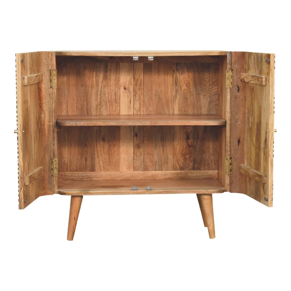 32" Dark Brown Black and White Solid Wood And Inlaid Bone Textured Accent Cabinet With Two Doors