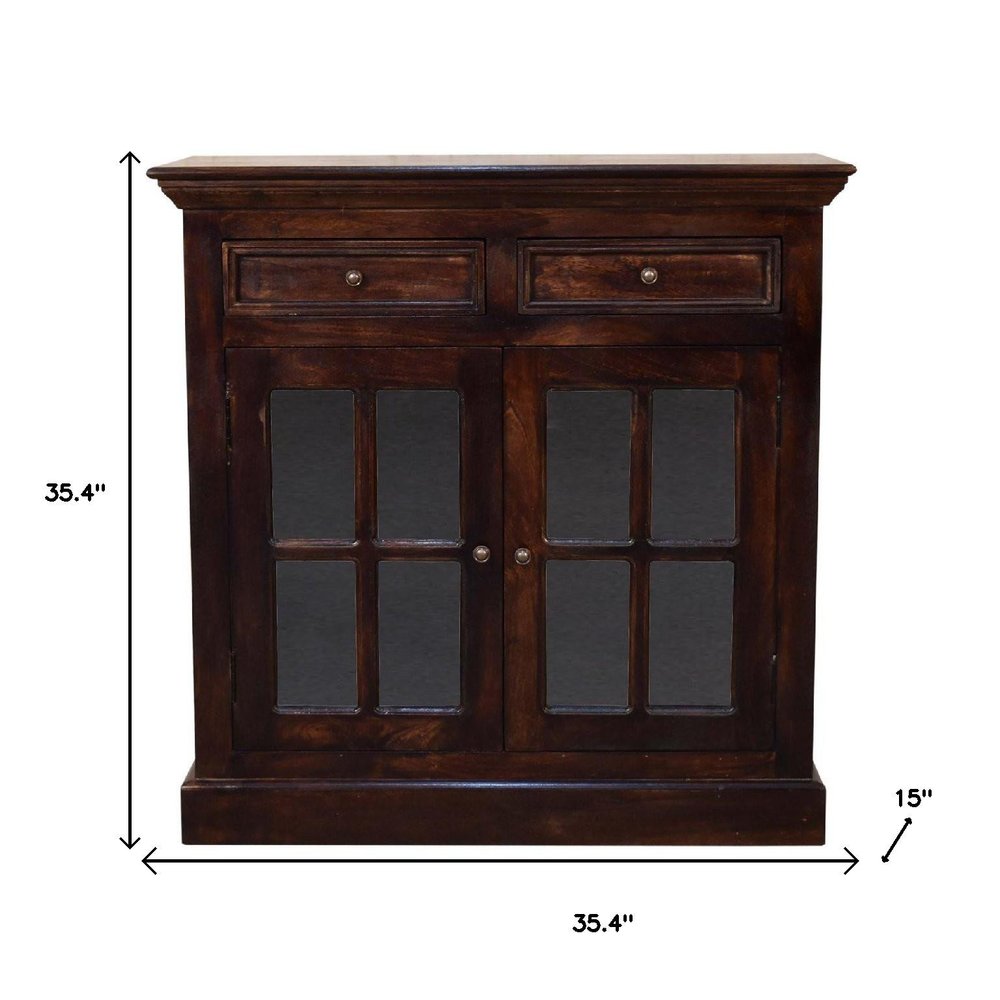 35" Walnut Solid Wood Accent Cabinet With Two Doors And Two Drawers