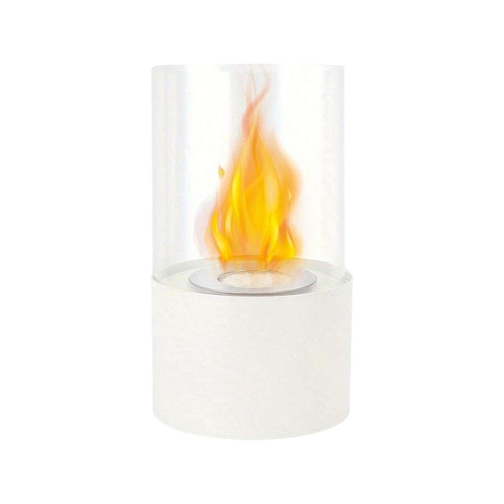 7" White And Clear Stainless Steel And Glass Bioethanol Portable Tabletop Firepit