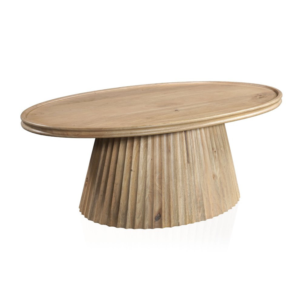 48" Light Brown Solid Wood Oval Pedestal Coffee Table