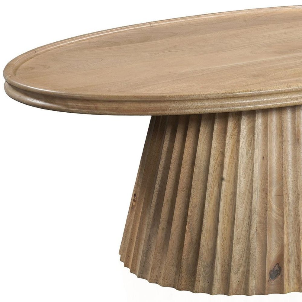48" Light Brown Solid Wood Oval Pedestal Coffee Table