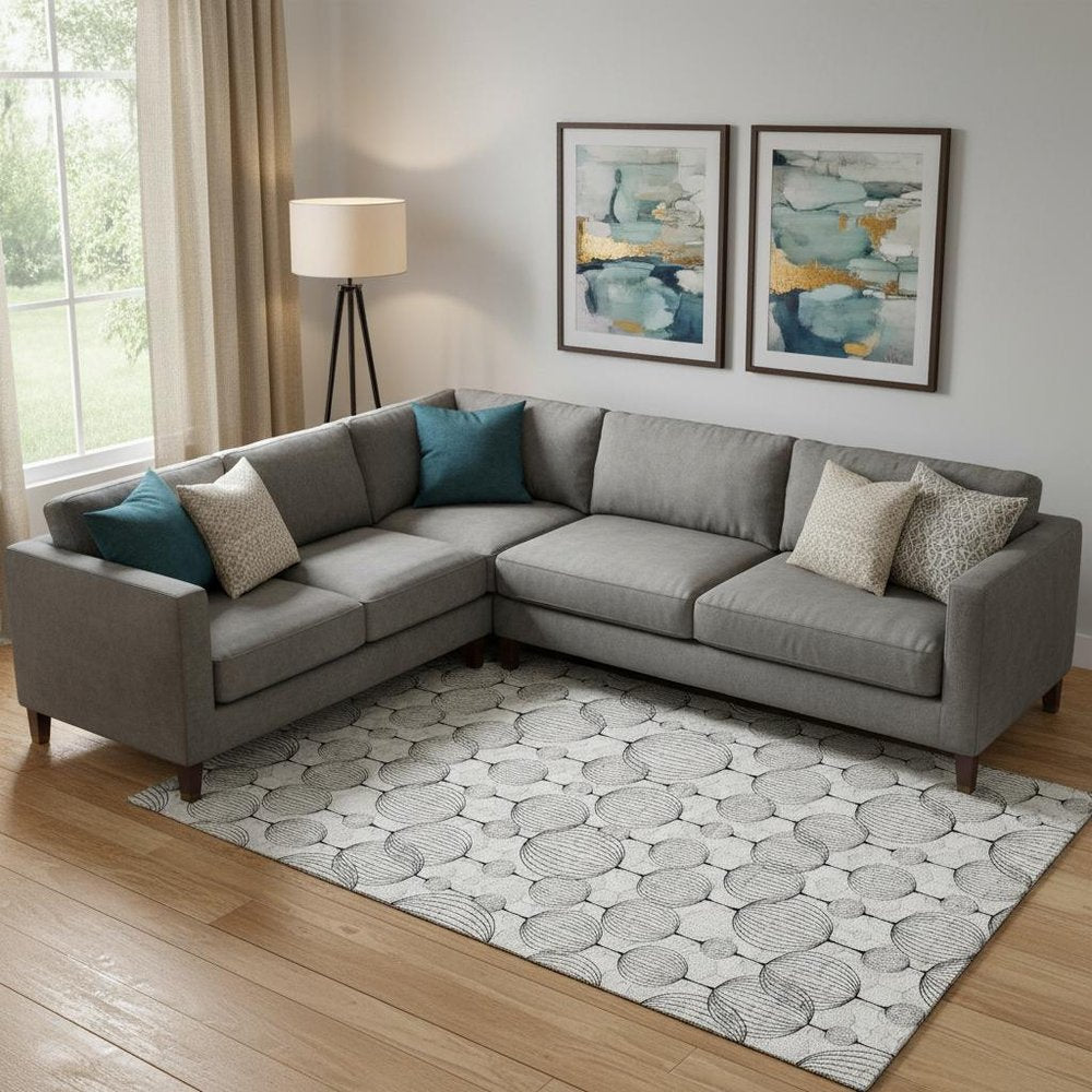 9' X 12' White And Gray Geometric Washable Area Rug With UV Protection