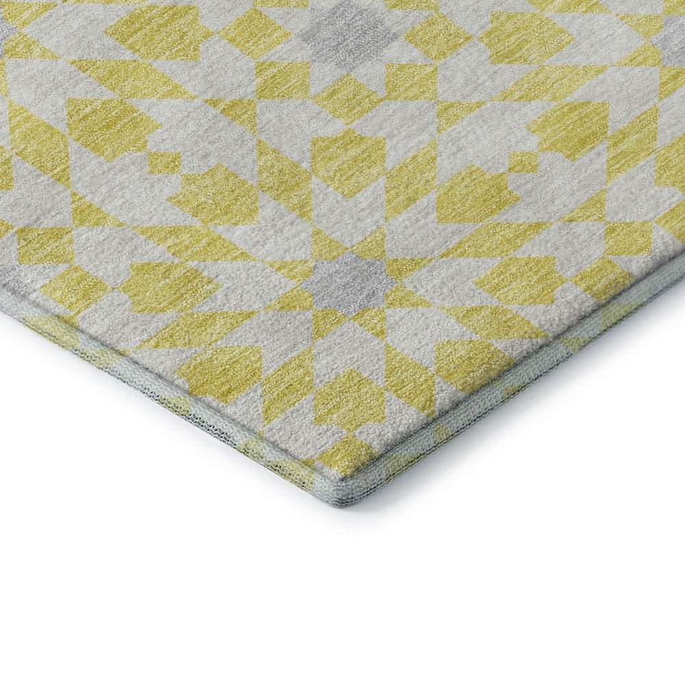 9' X 12' Yellow Ivory And Gray Geometric Washable Area Rug With UV Protection
