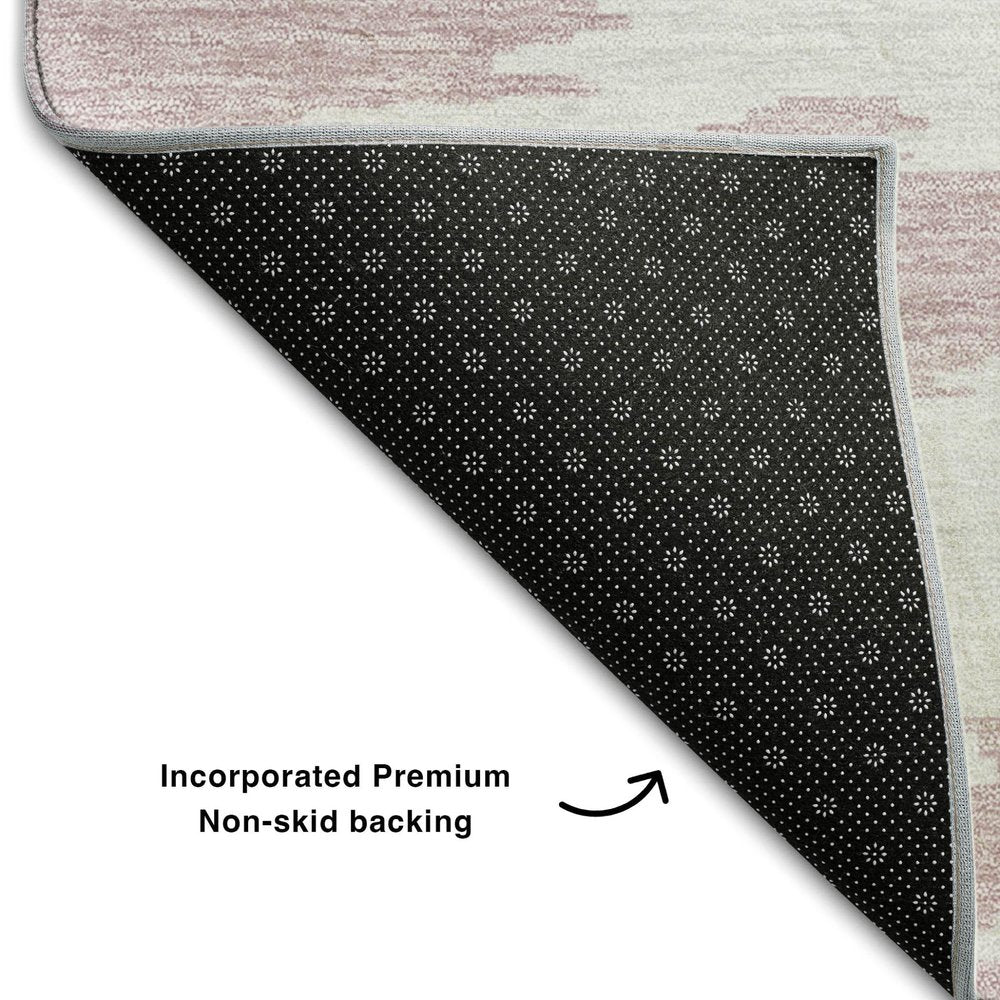 9' X 12' White Sky Blue And Peach Abstract Washable Area Rug With UV Protection