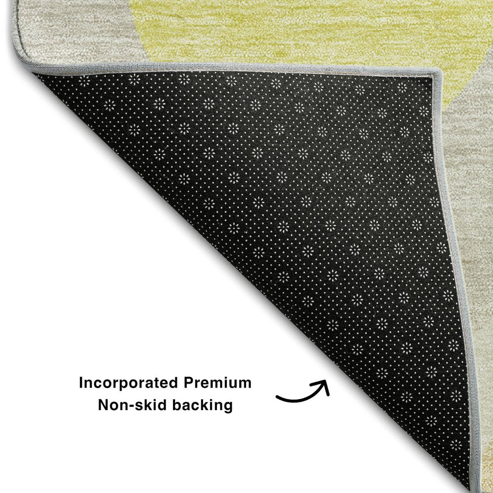 9' X 12' Yellow Ivory And Gray Ogee Washable Area Rug With UV Protection