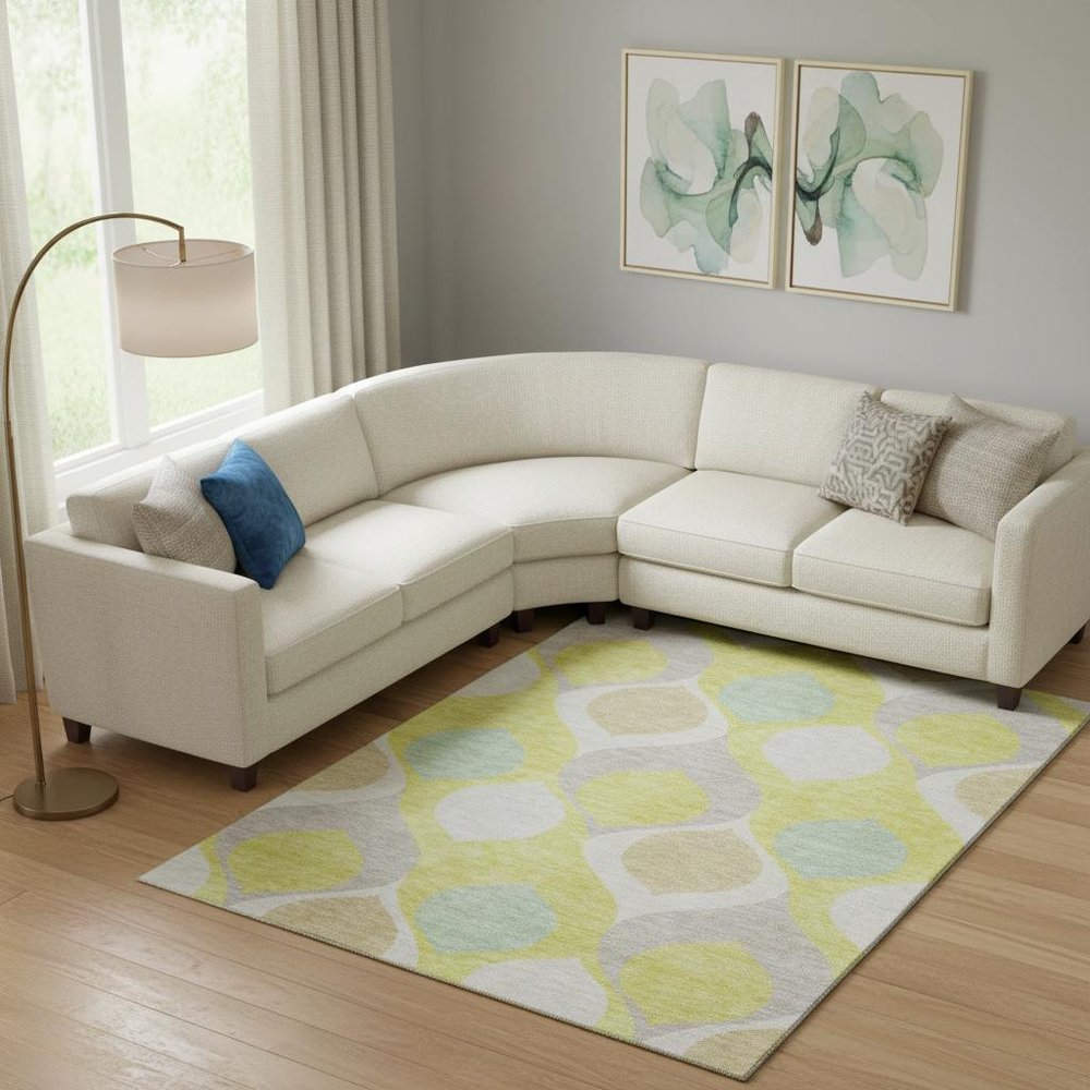 9' X 12' Yellow Ivory And Gray Ogee Washable Area Rug With UV Protection