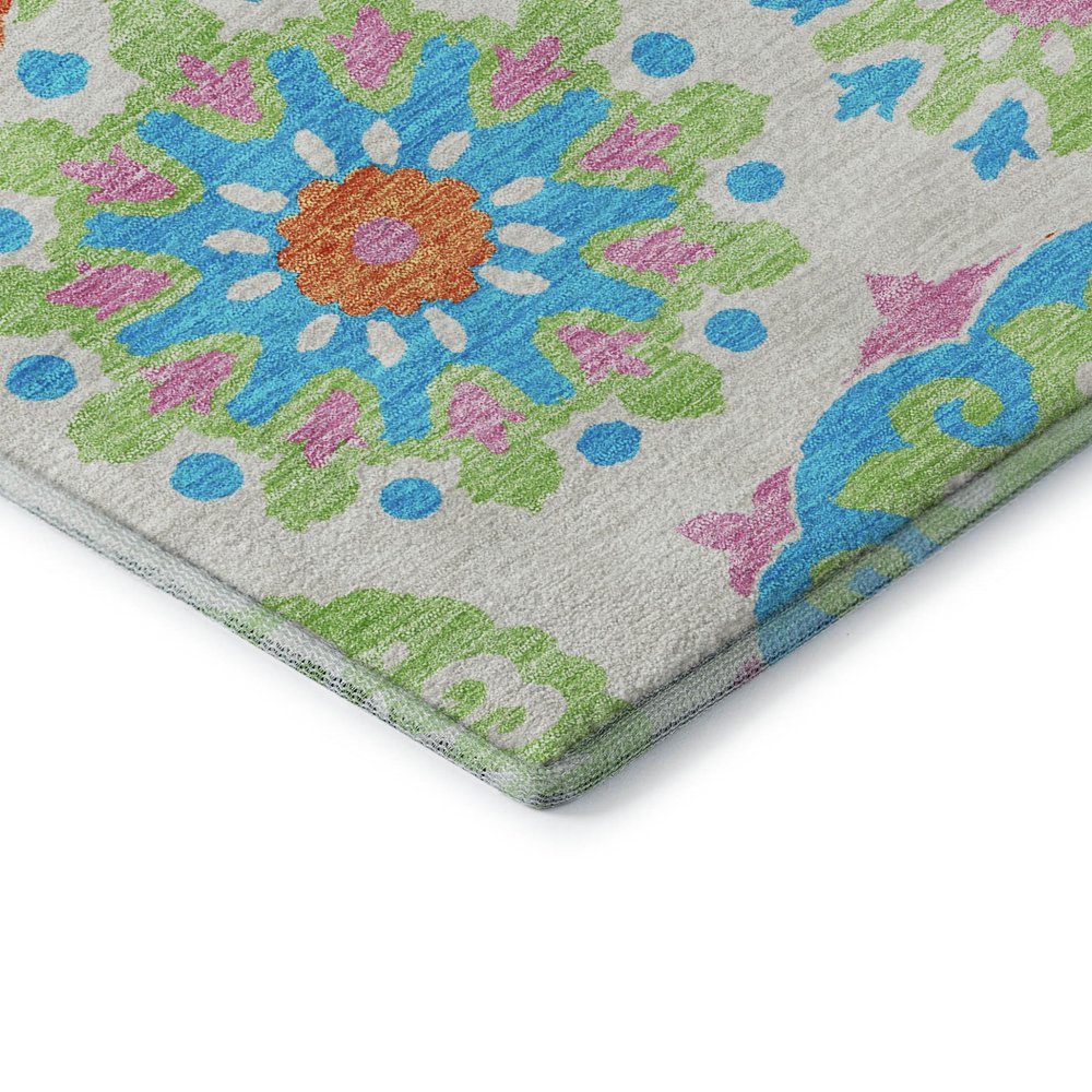 9' X 12' White Orange And Teal Medallion Washable Area Rug With UV Protection
