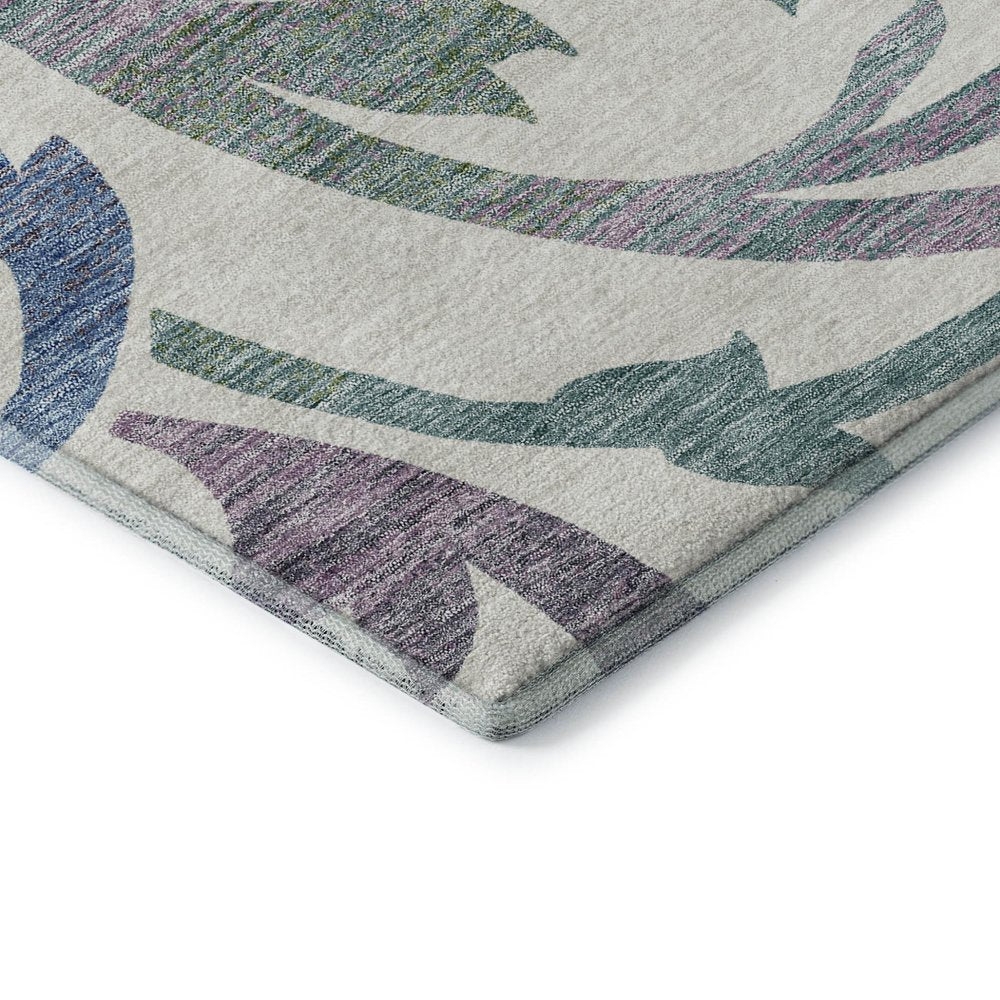 9' X 12' White Sage And Mauve Floral Washable Area Rug With UV Protection