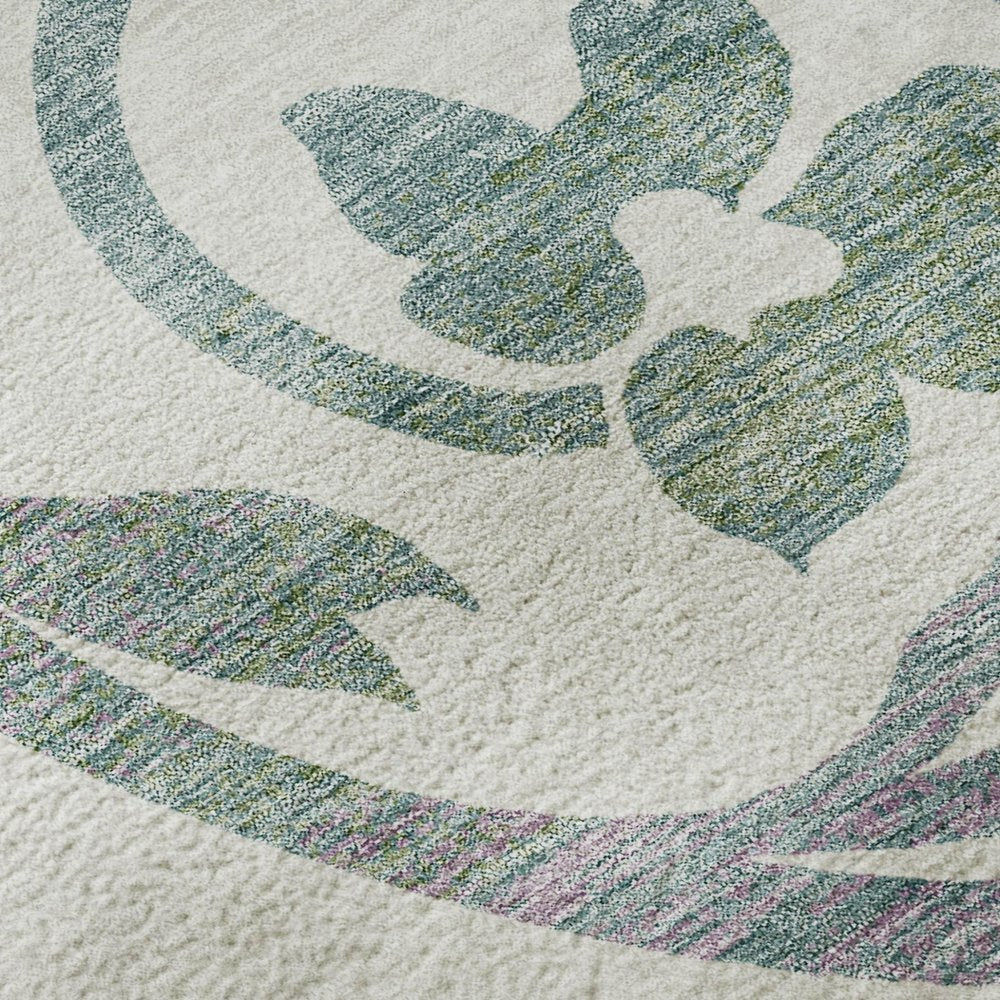 9' X 12' White Sage And Mauve Floral Washable Area Rug With UV Protection