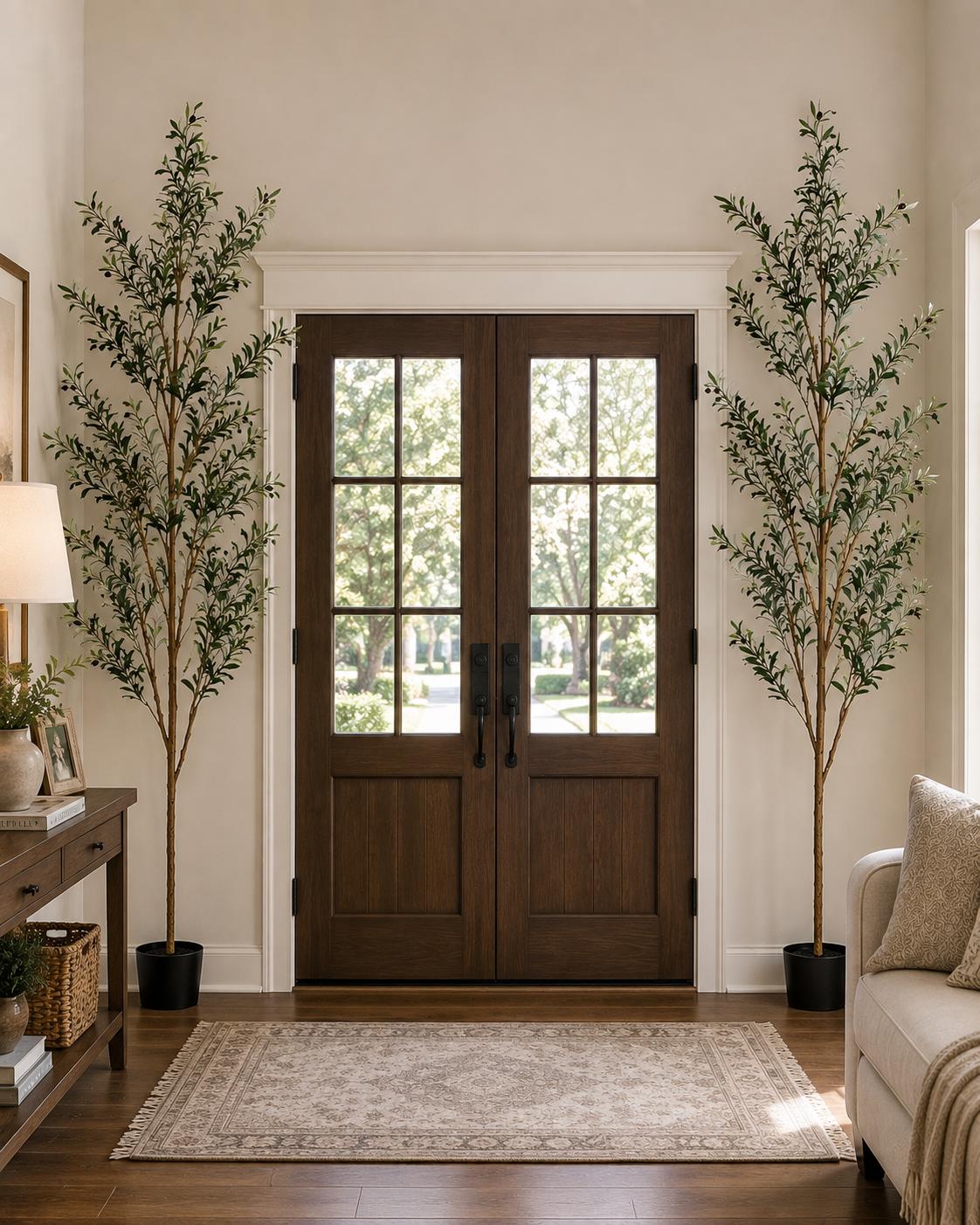 Set Of Two 84" Green Artificial Olive Trees in a Black Pot