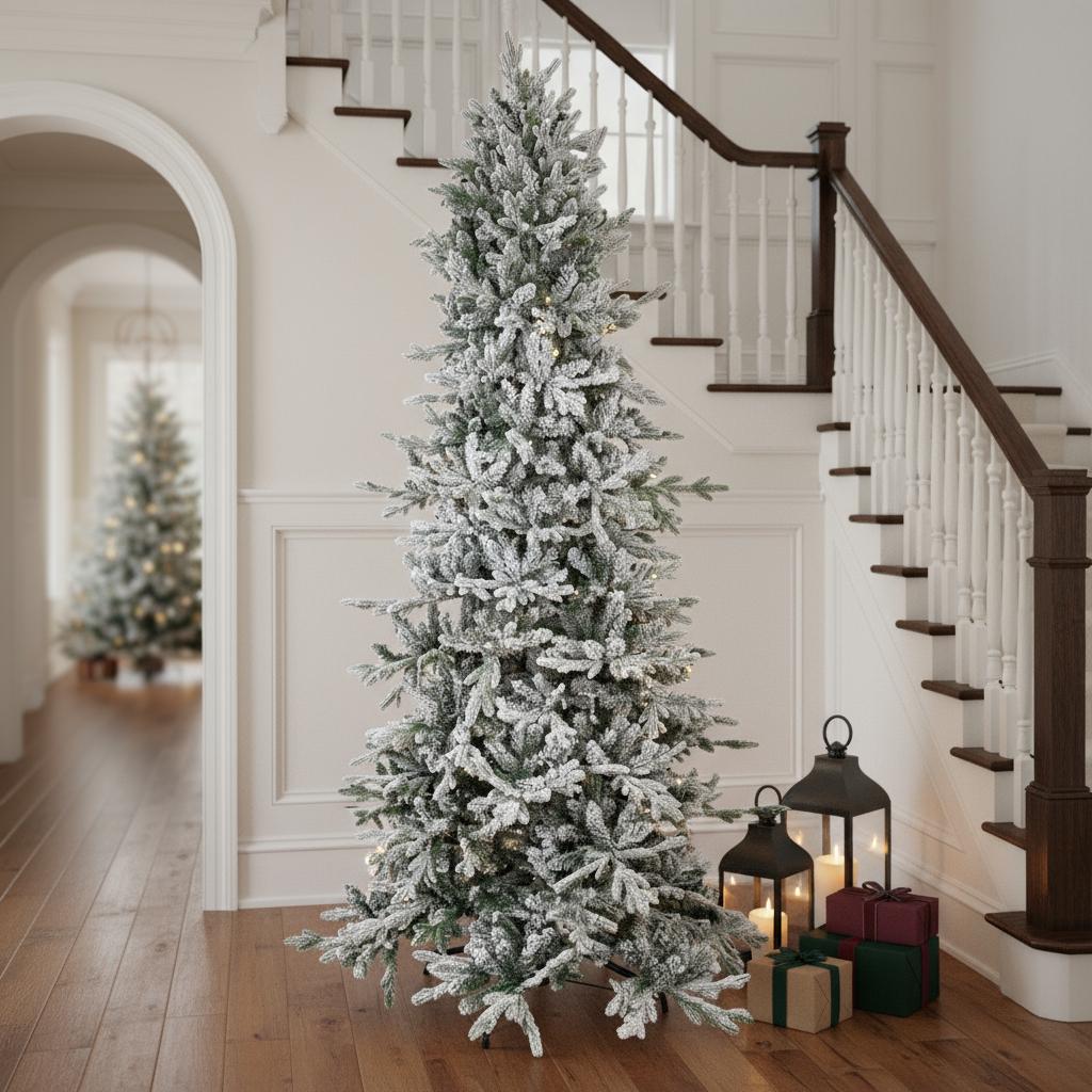 8' Slender Flocked Pine Christmas Tree