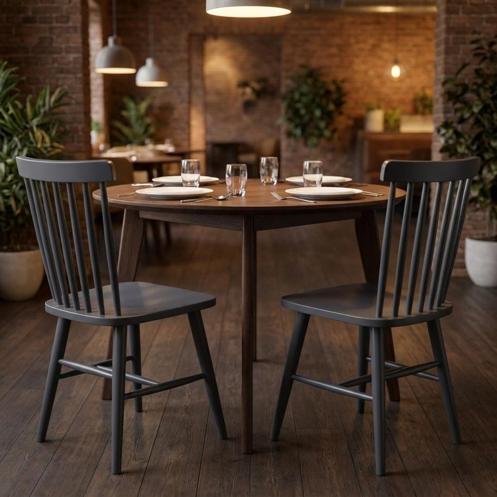 Set of Two Black Aluminum Slat Back Dining Side Chairs