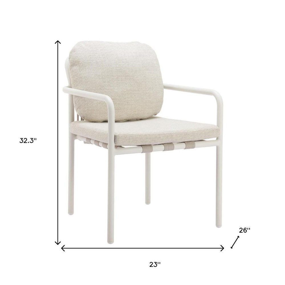 Set of Two Beige and White Slipcovered Dining Arm Chairs
