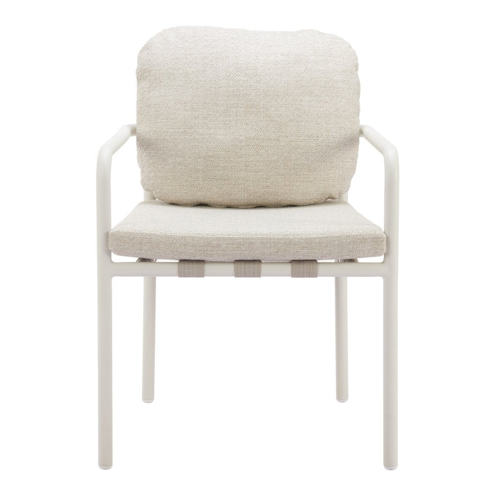 Set of Two Beige and White Slipcovered Dining Arm Chairs