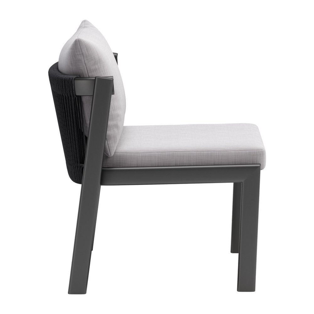 Set of Two Gray and Black Slipcovered Dining Side Chairs