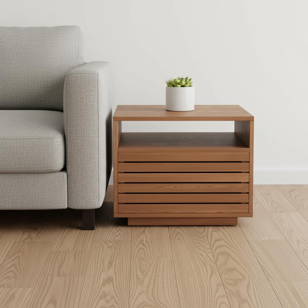 16" Natural Wood Plantation Shutter One Drawer Nightstand