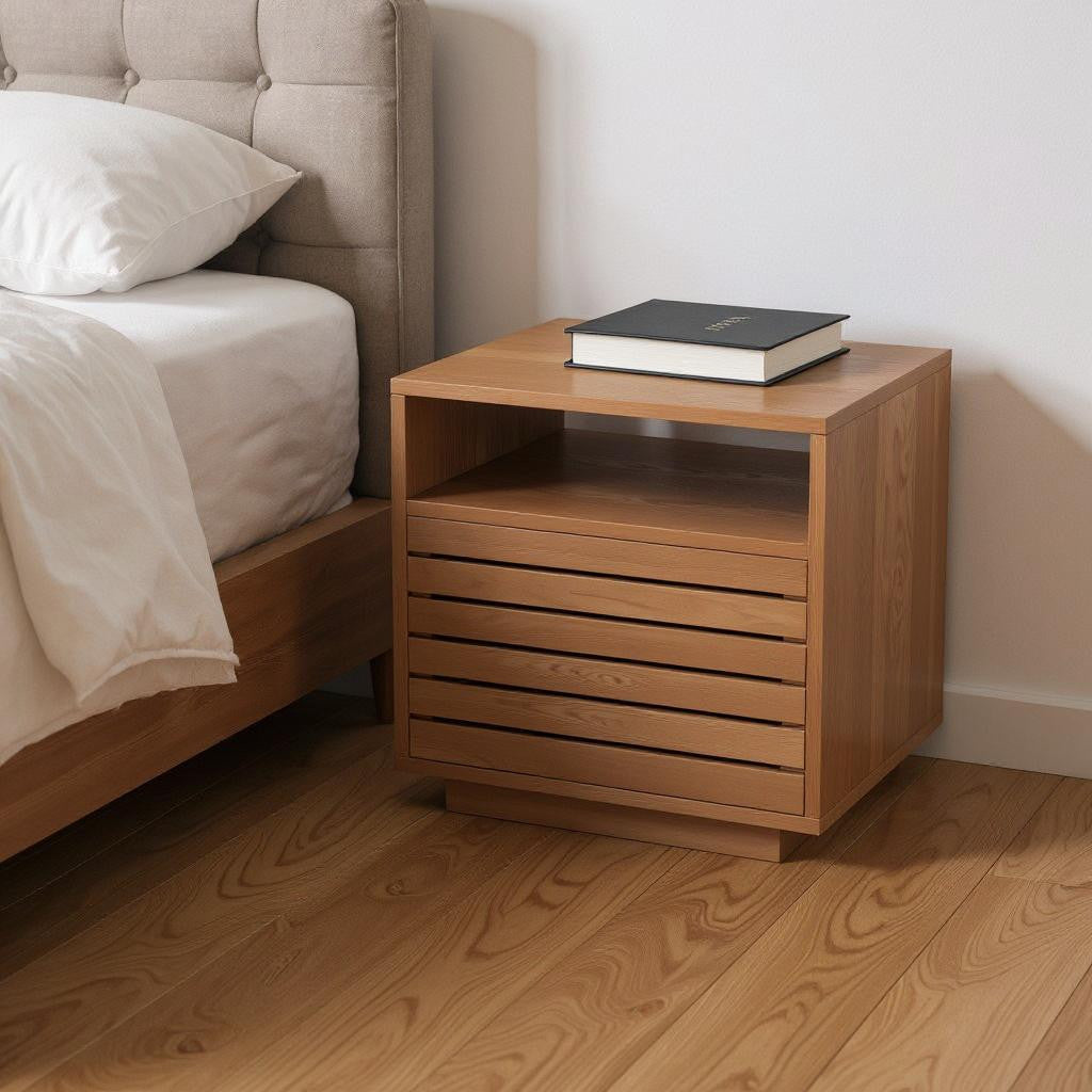 16" Natural Wood Plantation Shutter One Drawer Nightstand