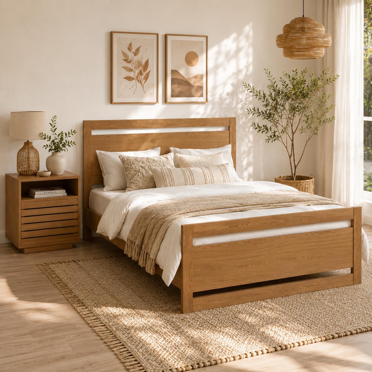 16" Natural Wood Plantation Shutter One Drawer Nightstand
