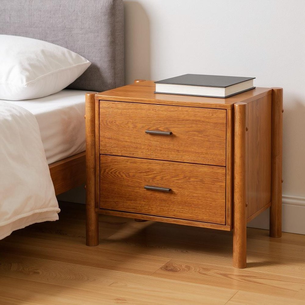 22" Walnut Solid Wood Two Drawer Nightstand