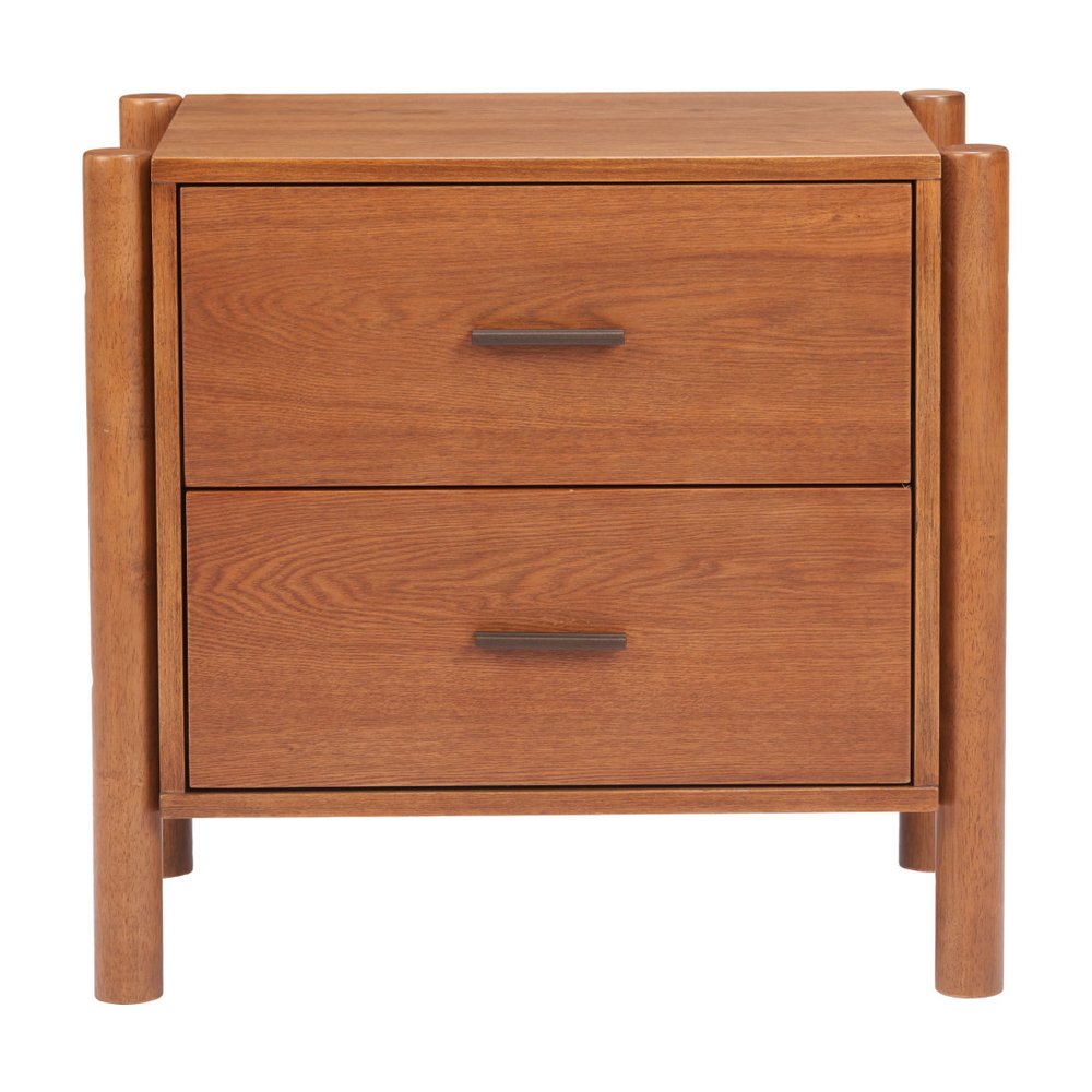 22" Walnut Solid Wood Two Drawer Nightstand