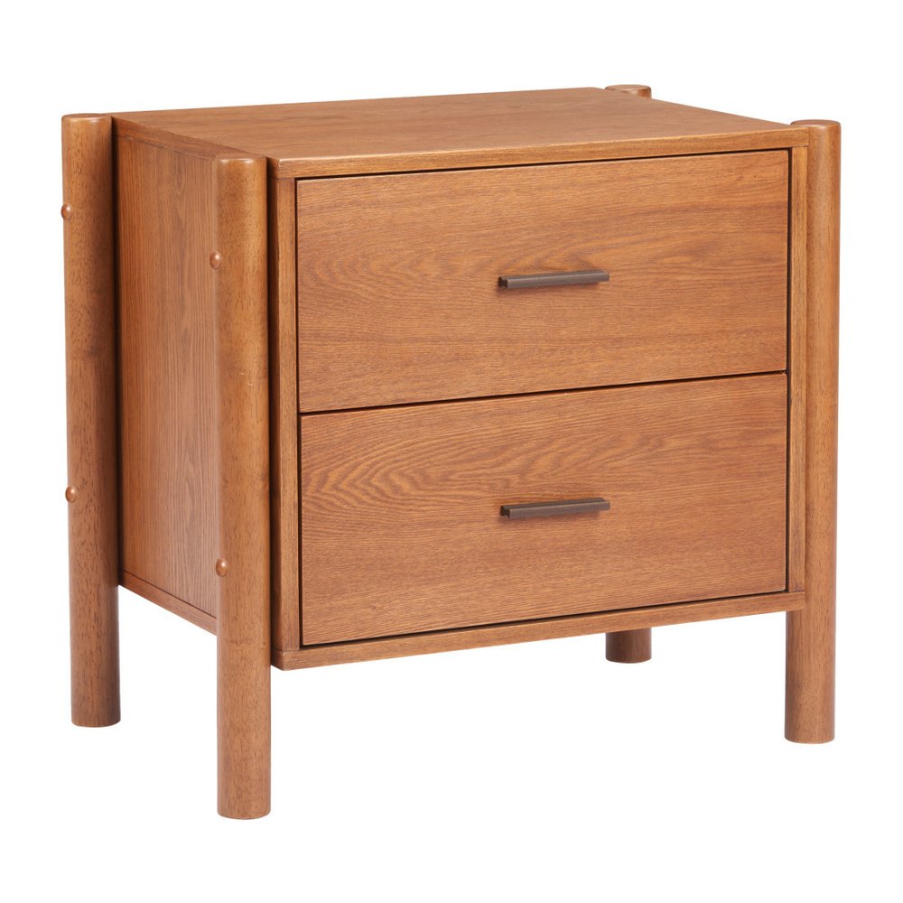 22" Walnut Solid Wood Two Drawer Nightstand