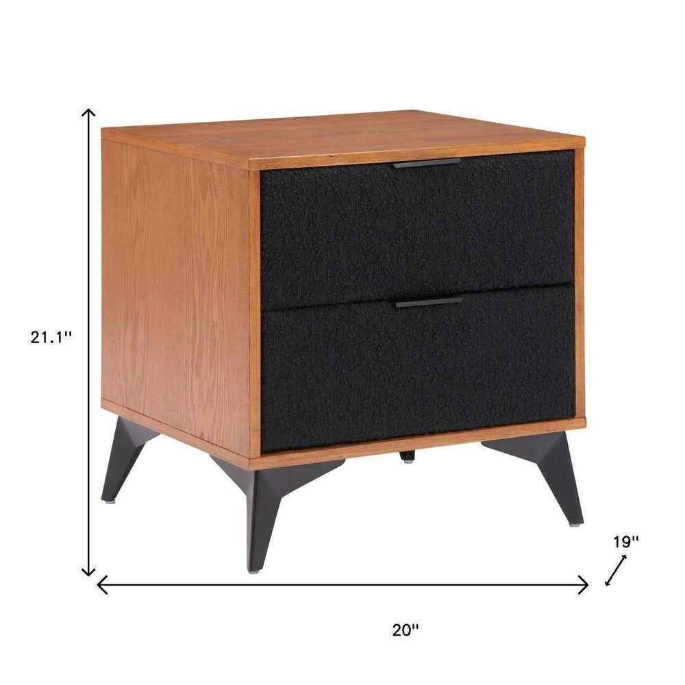 21" Walnut Wood and Steel Two Drawer Nightstand