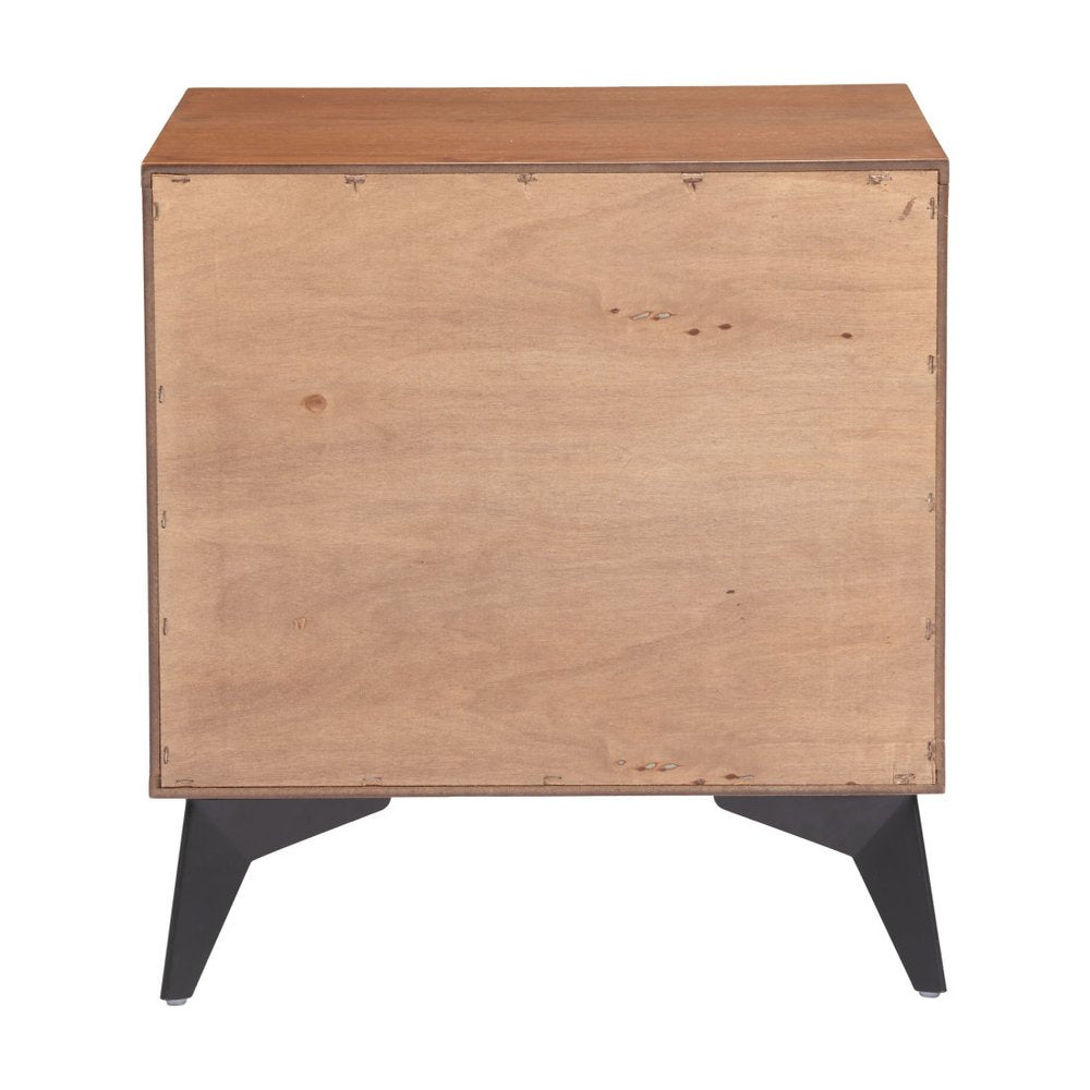 21" Walnut Wood and Steel Two Drawer Nightstand