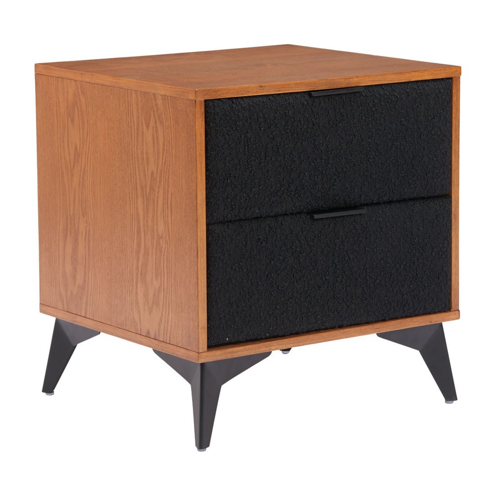 21" Walnut Wood and Steel Two Drawer Nightstand