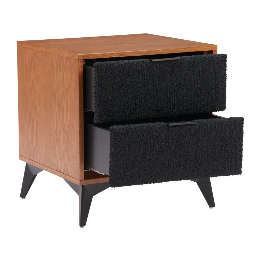 21" Walnut Wood and Steel Two Drawer Nightstand