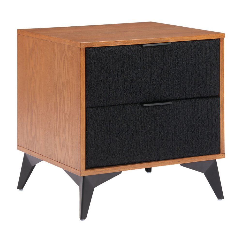 21" Walnut Wood and Steel Two Drawer Nightstand