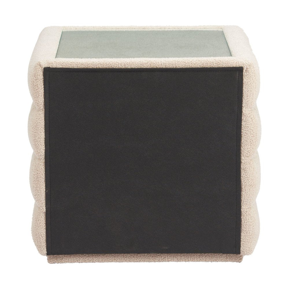 17" Beige Wood Square Woven Texture Two Drawer Nightstand