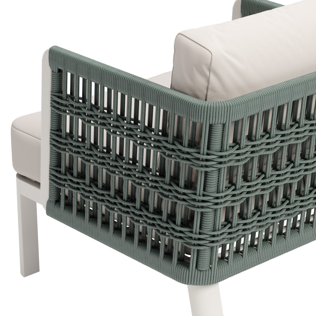27" Green And White Aluminum Outdoor Accent Chair with White Cushion