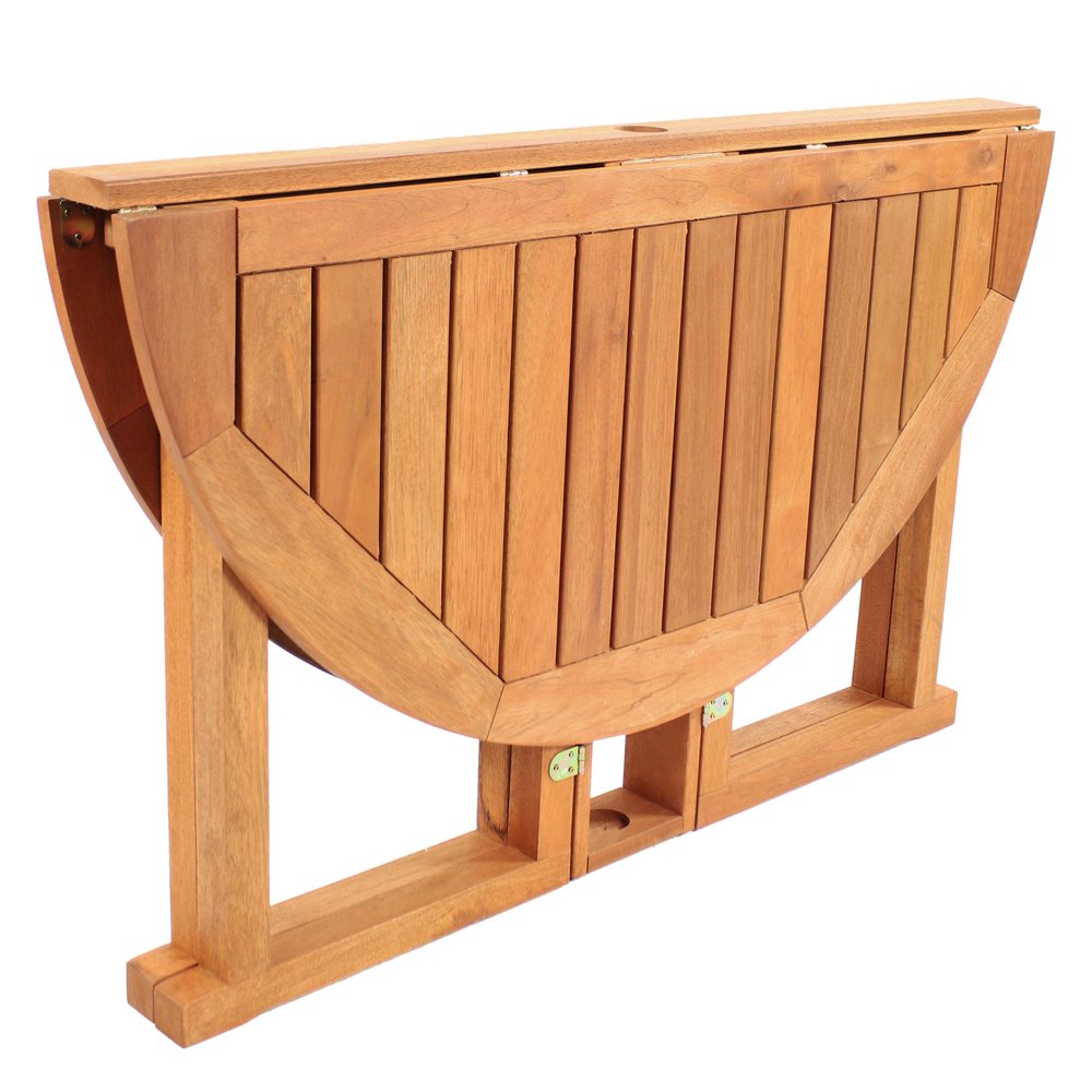 47" Brown Rounded Solid Wood Folding Outdoor Dining Table with Umbrella Hole