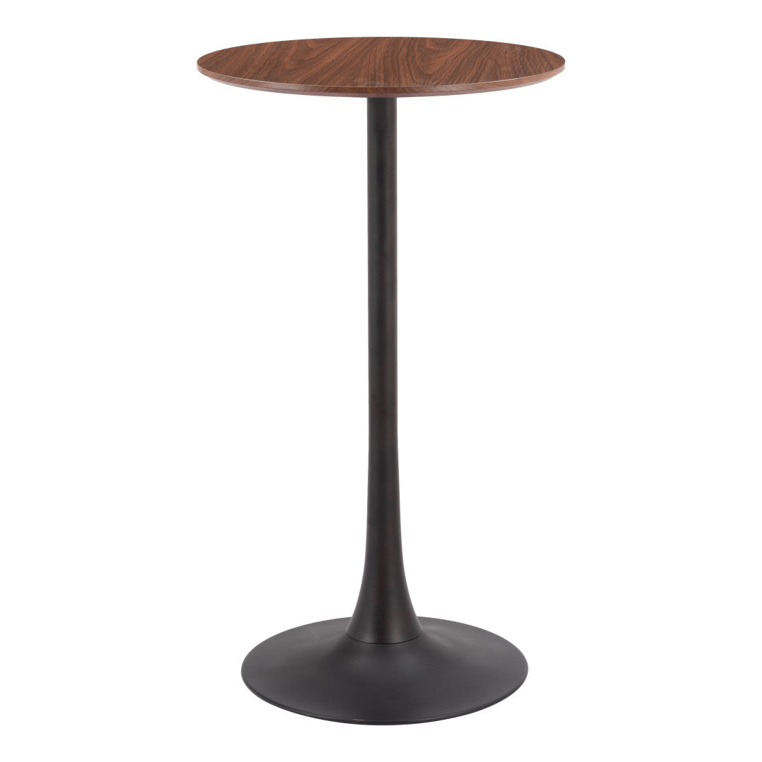 24" Brown and Black Wood and Steel Rounded Bar Table