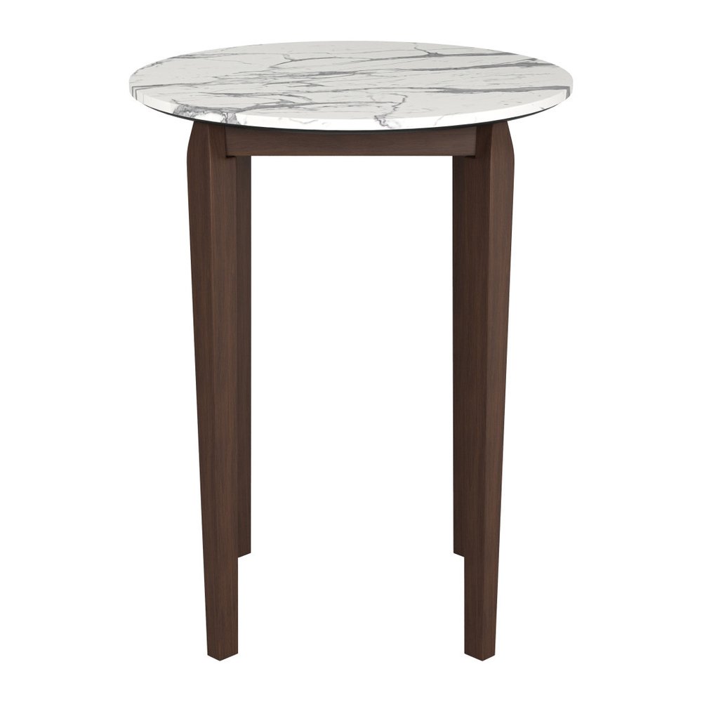32" White and Brown Faux Marble and Solid Wood Rounded Bar Table