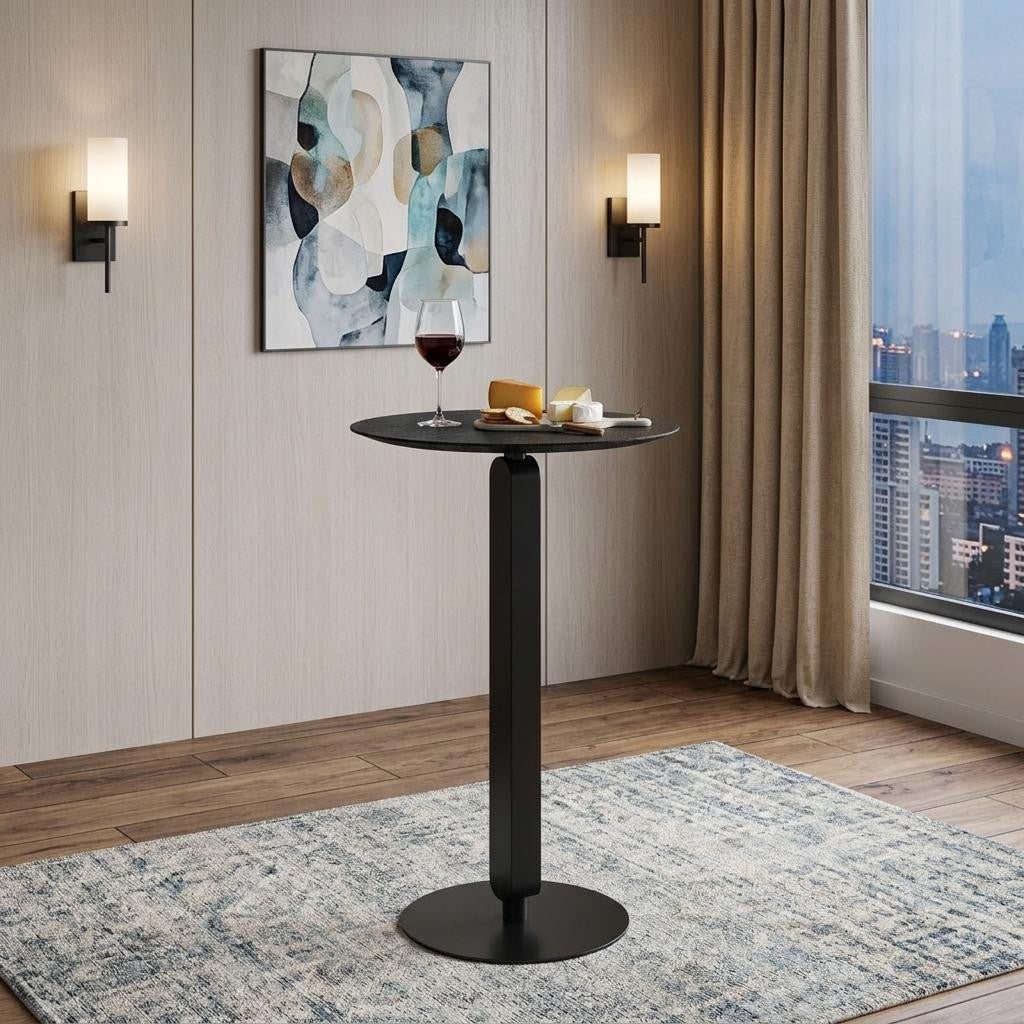24" Black Wood and Steel Rounded Bar Table