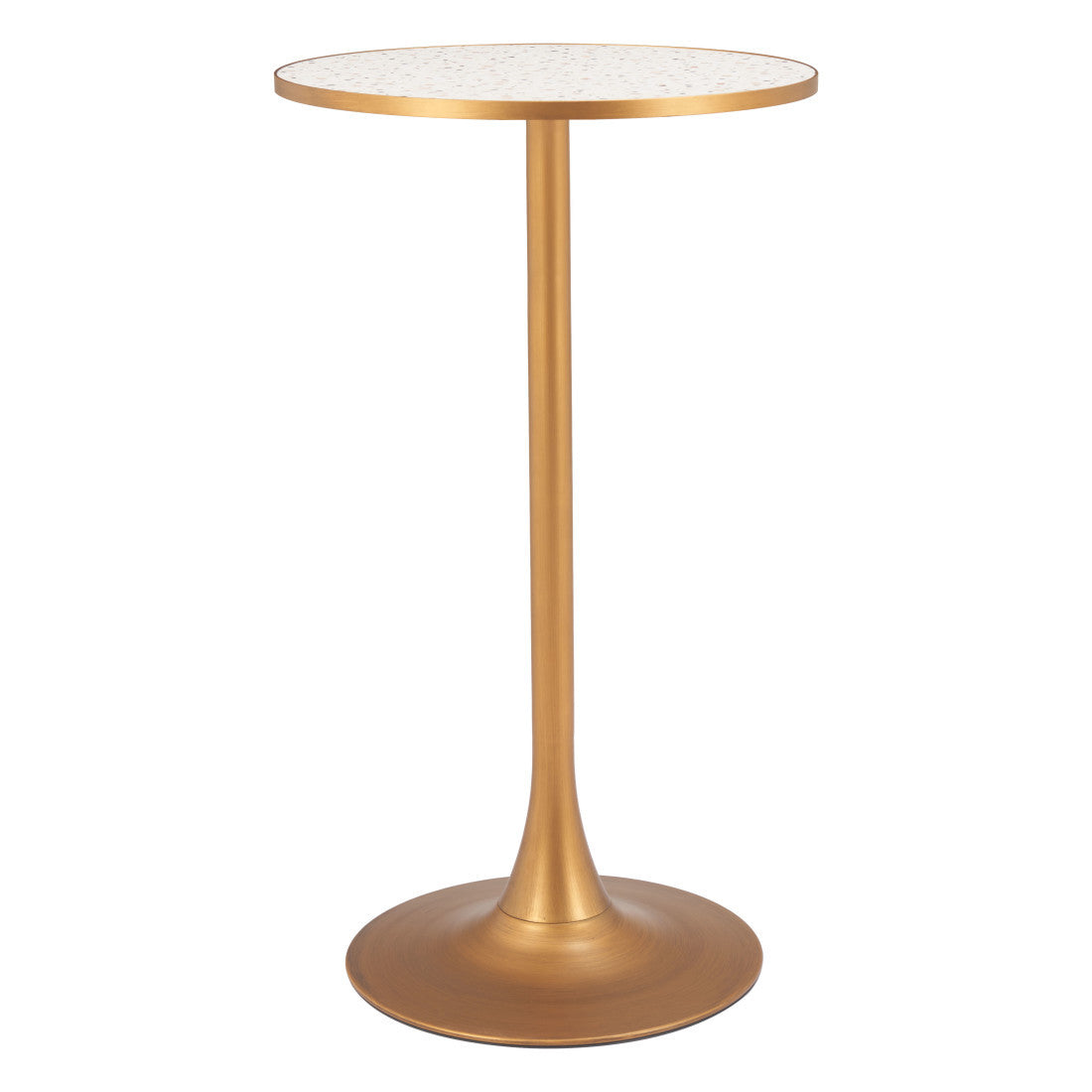 24" Beige and Gold Faux Terrazzo and Steel Rounded Bar Table