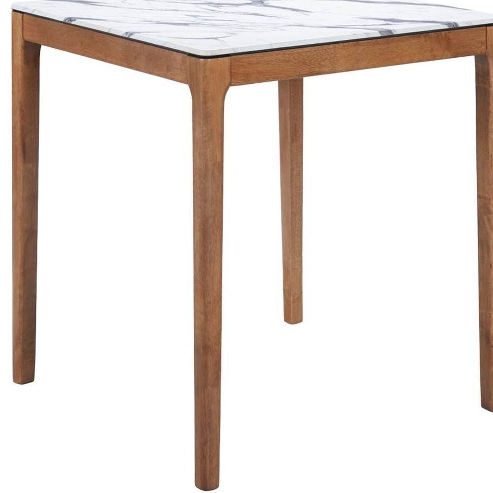 32" White and Natural Faux Marble and Solid Wood Square Bar Table