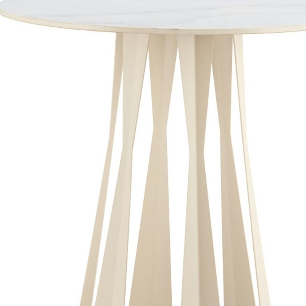 26" White Faux Marble and Steel Rounded Bar Table