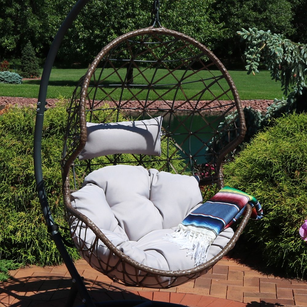 35" Gray Steel Outdoor Egg Chair