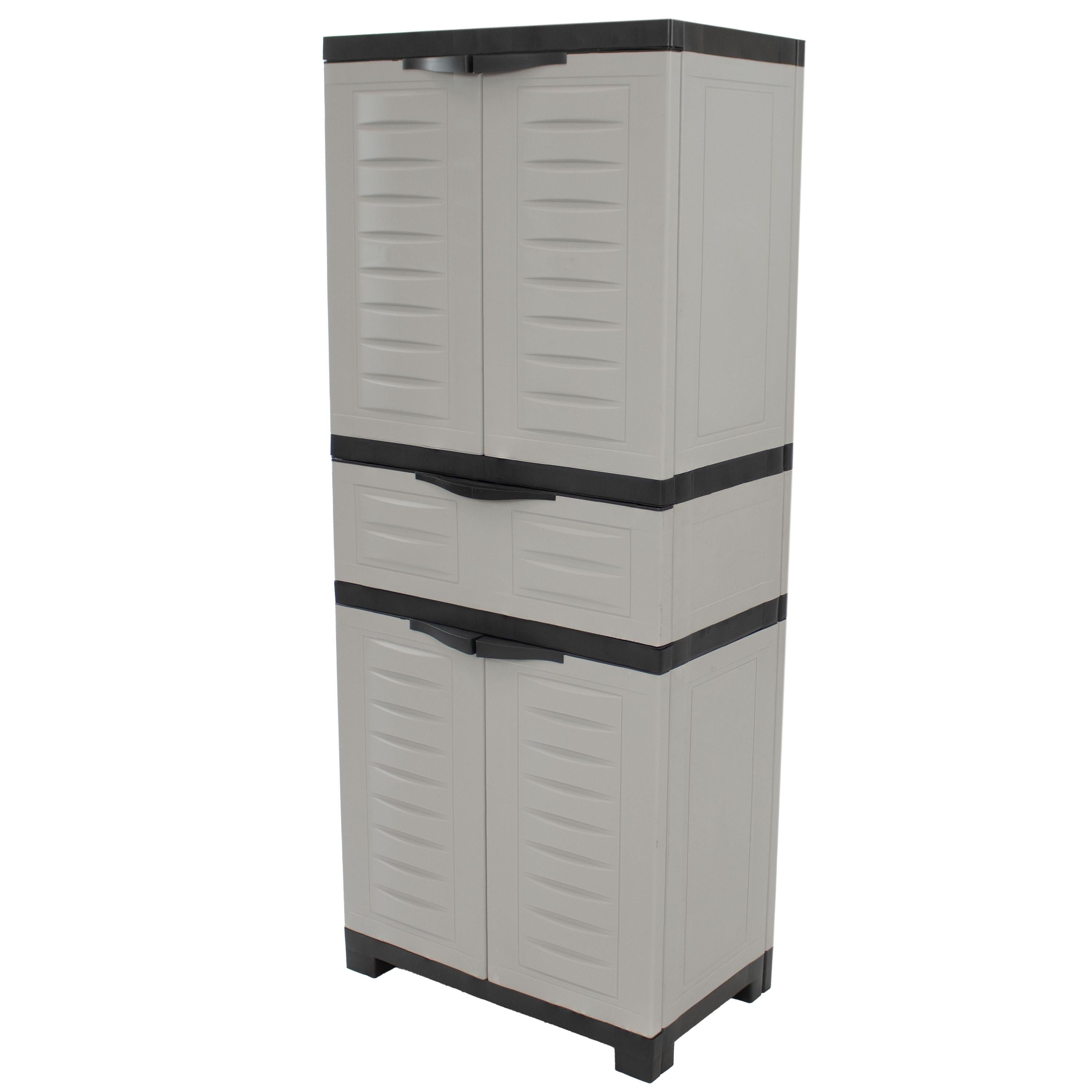 23" Black and Gray Plastic Accent Cabinet With Four Doors And One Drawer