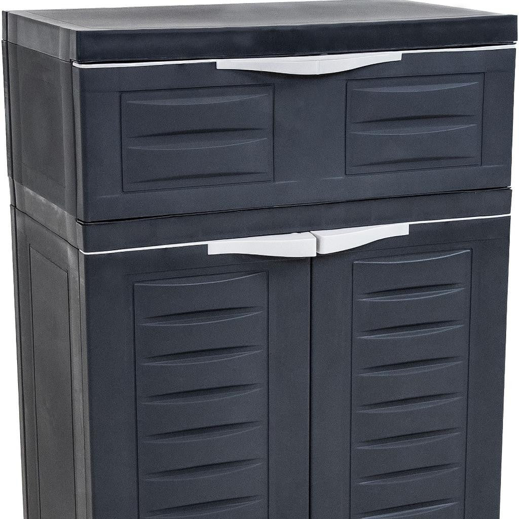 24" Charcoal Plastic Accent Cabinet With Two Doors And One Drawer