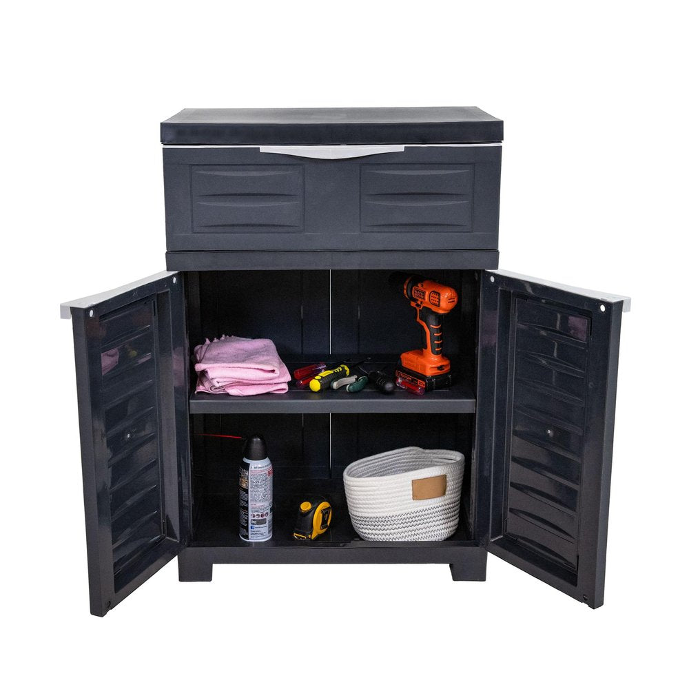 24" Charcoal Plastic Accent Cabinet With Two Doors And One Drawer