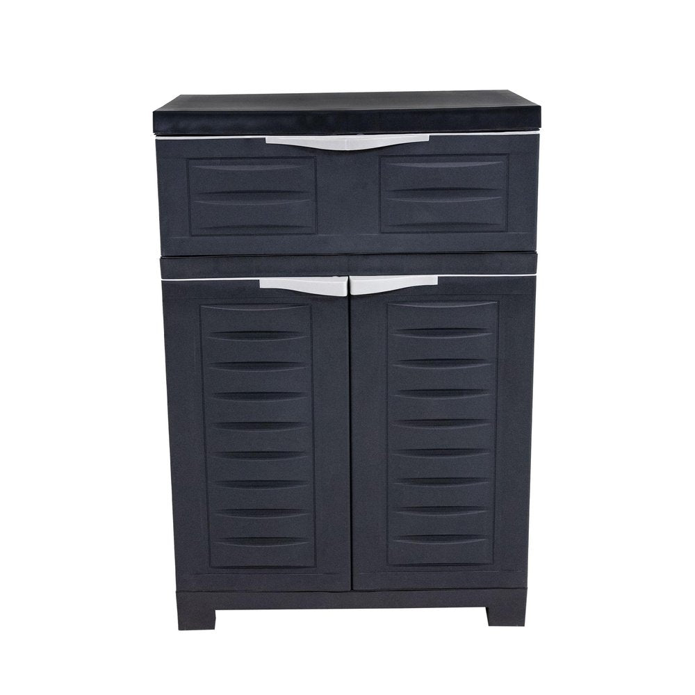 24" Charcoal Plastic Accent Cabinet With Two Doors And One Drawer